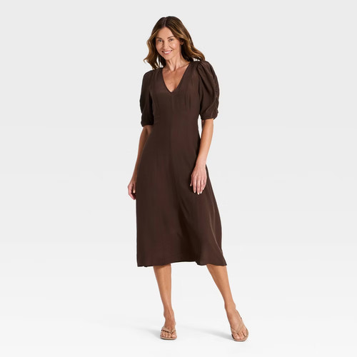 Women ruched sleeve midi - ruched,
